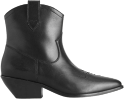 Western Ankle Boots-Black Leather