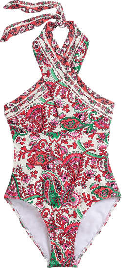 Cross Front Halter Swimsuit-Multi, Fantastical