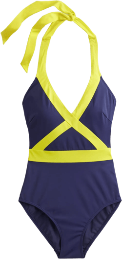 Kefalonia Halterneck Swimsuit-Navy/ Citrus Colourblock