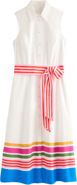 Kate Sleeveless Shirt Dress-Ivory and Multistripe