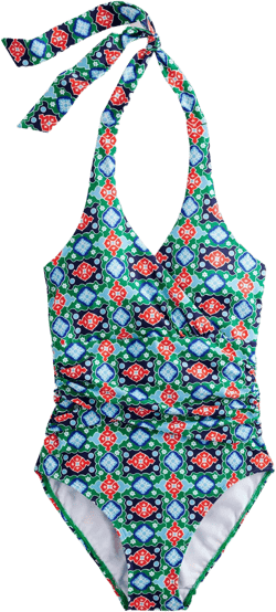 Levanzo Halter Swimsuit-Green Tambourine, Coastal Tile