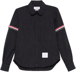 pinstriped zip-up shirt  