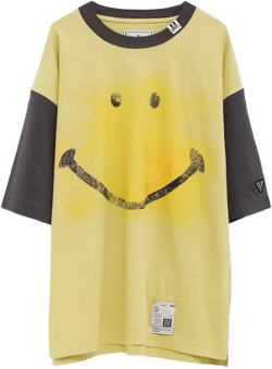 Smily Face print contrast-sleeve T-shirt