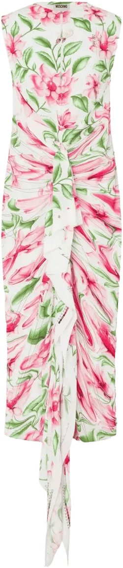 floral-print draped midi dress
