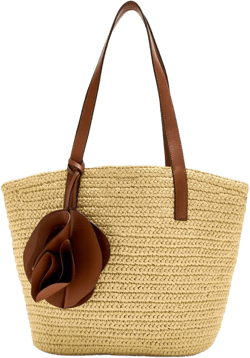 raffia leather-handle tote bag