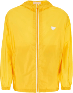 Hooded Nylon Windbreaker With Elasticated Cuffs And Hem In Yellow