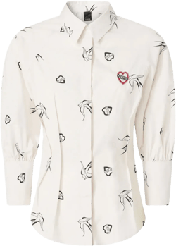 swallow-print puff-sleeve shirt