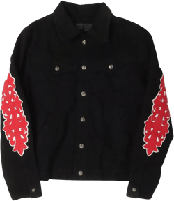 floral cross-appliqué denim jacket