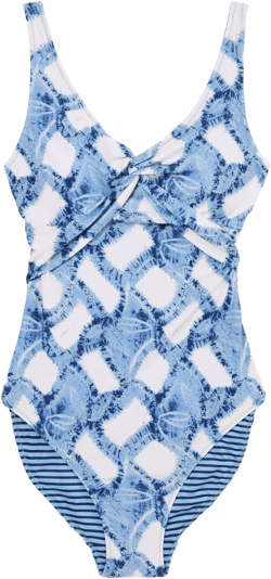 Blue Sennen Leaf Print Twist Swimsuit