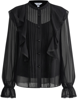 Lea Ruffled Pleated Shirt in Silk Georgette
