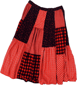 Red Patchwork Maxi Skirt (L/XL)