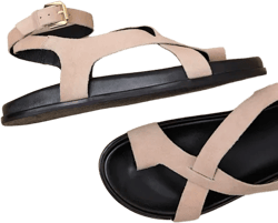Fritz Beige Suede Leather Strappy Flat Sandals