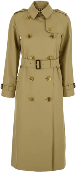 Waterloo Beige Double-breasted Trench Coat With Classic Collar And Belt Closure In Cotton Woman In Green