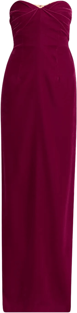Strapless Lightweight Velvet Evening Gown In Burgundy