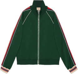 Gg-jacquard Zipped Jacket In Green