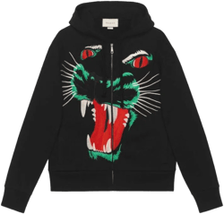 Leopard Head Embroidered Hooded Casual Jacket In Black
