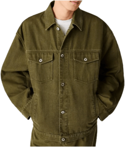 Denim Jacket With Collared Design And Pockets In Green