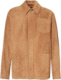 Mens  Monogram Three-patch-pockets Relaxed-fit Suede Jacket In Camel