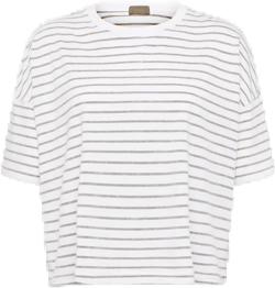 Soft Cotton Striped Boxy Tee | White/Mocha