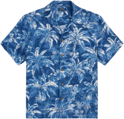 Polo Ralph Lauren Classic Fit Tropical-Print Linen Shirt Palm Shadow Blue