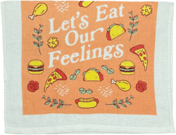 Lets Eat Our Feelings Funny Junk Food Coping Tea Towel - Crazy Dog Tea Towel Eat Our