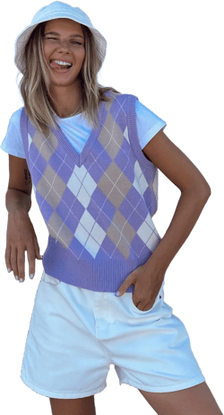 Sami Vest in Argyle Lilac Cream Tan