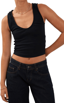 Jastio Vest Top in Black Ribbed Jersey
