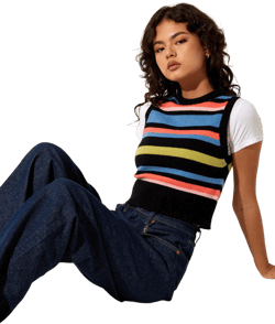 Jaya Vest in Multi Stripe Blue Black