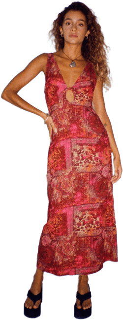 Fiaso Midi Dress in Abstract Paisley Red