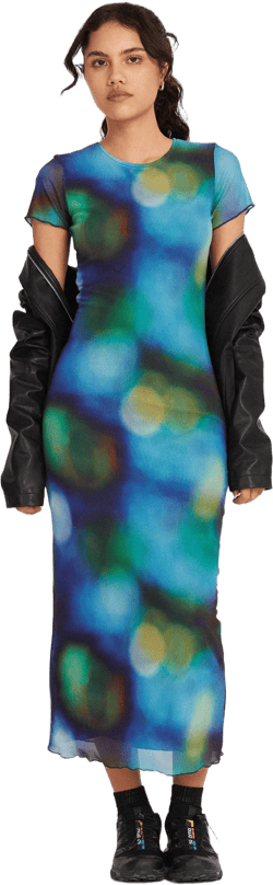 Roska Midi Dress in Mesh Blur Orbs