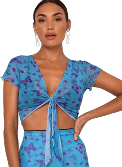 Blaza Crop Top in Mesh Butterfly Azure