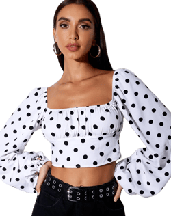 Irene Longsleeve Top in 80's Polka White