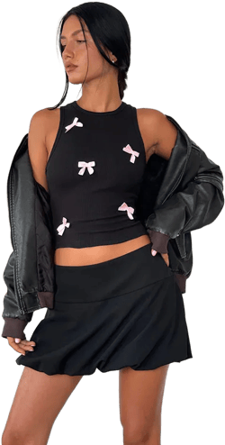 Rave Vest Top in Black with Pink Bows