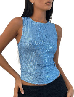 Hala Top in Drape Mini Sequin Light Blue