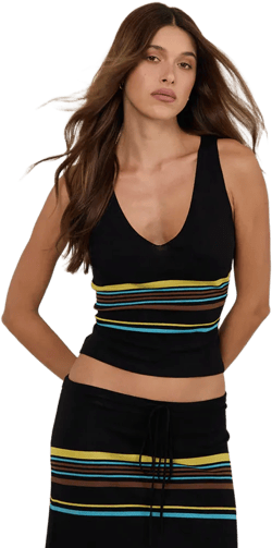Natcha Vest Top in Black with Brown and Blue Stripes