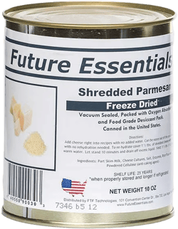 Freeze Dried Shredded Parmesan Cheese 25 Year Shelf Life 10 Oz Can