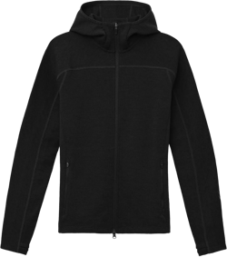 IBEX Merino Wool Women's Shak Hoodoo Hoodie | Full-Zip Mid Layer Jacket with Scuba Hood, Thumbholes & Pockets Black X-Large