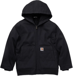 Carhartt Boys' Flannel-Lined Hooded Canvas Insulated Zip-Up Jacket Caviar Black Medium