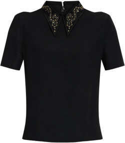 embellished-collar short-sleeve blouse