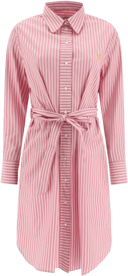 striped-pattern belted midi shirt dress