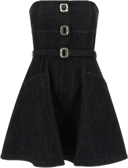 jewel-button denim mini dress