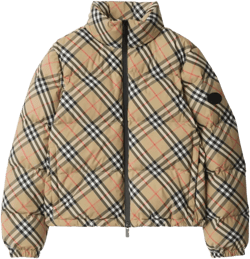 Vintage Check-pattern Puffer Jacket In Brown