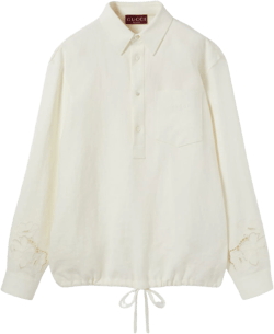 Gucci Men's White Linen Shirt With Embroidery