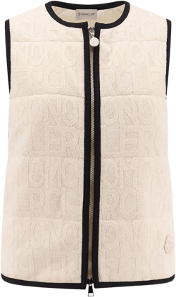 Moncler Women's Natural Padded Cotton Blend Vest With All-Over Logo
