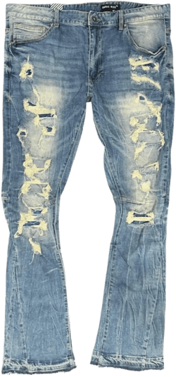 Smoke Rise Men's Blue Stacked Flare Fit Jeans