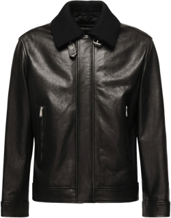 Dondup Men's Black Nappa Leather Aviator Jacket