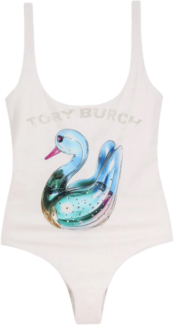 Tory Burch Women's White Swan Print One-Piece Swimsuit