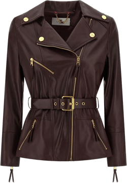 Elisabetta Franchi Women's Brown Leather Biker Jacket