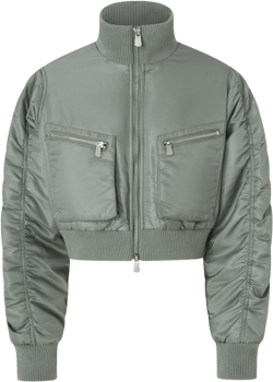 Pinko Women's Green Short Technical Satin Bomber Jacket