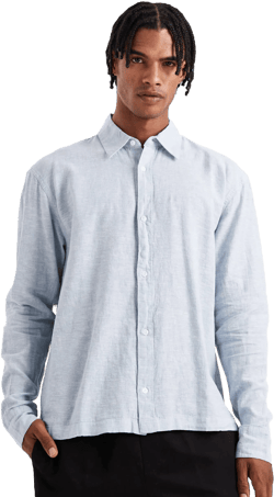 Hollister Men's Blue Long Sleeve Linen Blend Shirt